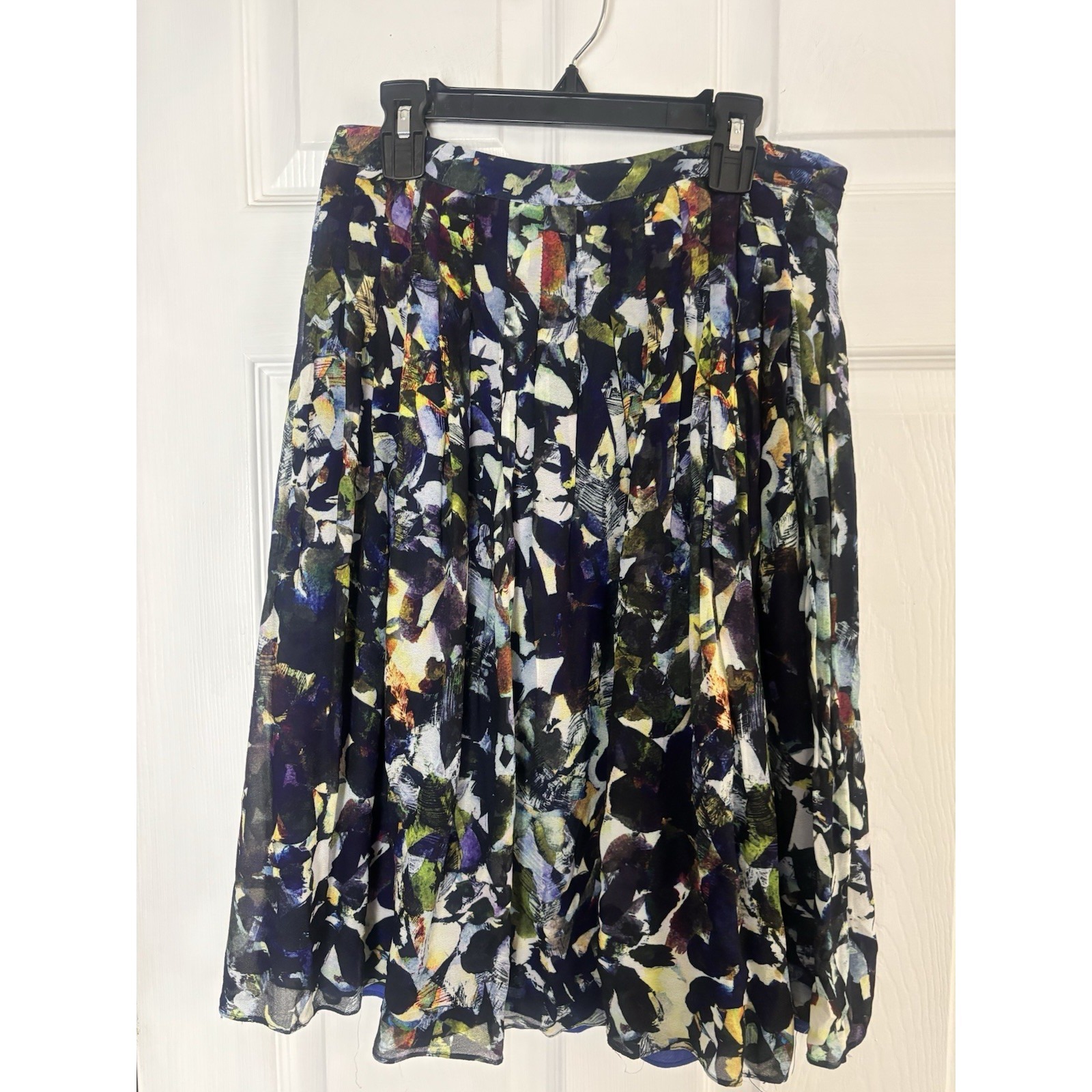 Maeve By Anthropology Black Abstract Floral Pleated A-Line Skirt Medium Artsy